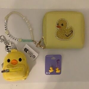 Claire’s Yellow Ducky Wallet W/Bead Bracelet Holder, Earrings, Mini Backpack New